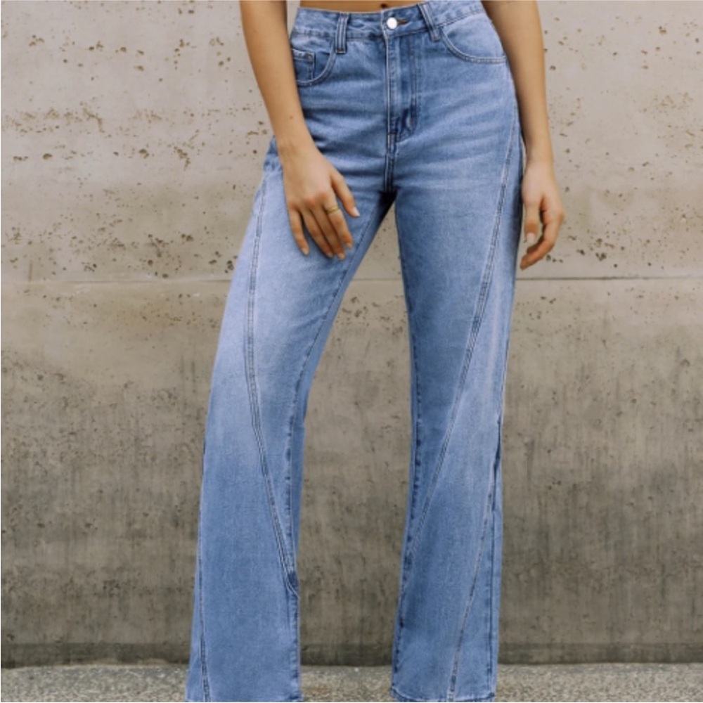 Commense Light Blue High-Rise Wide Leg Jeans